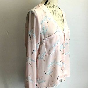 Forever 21- Crane Print, Button Front Blouse